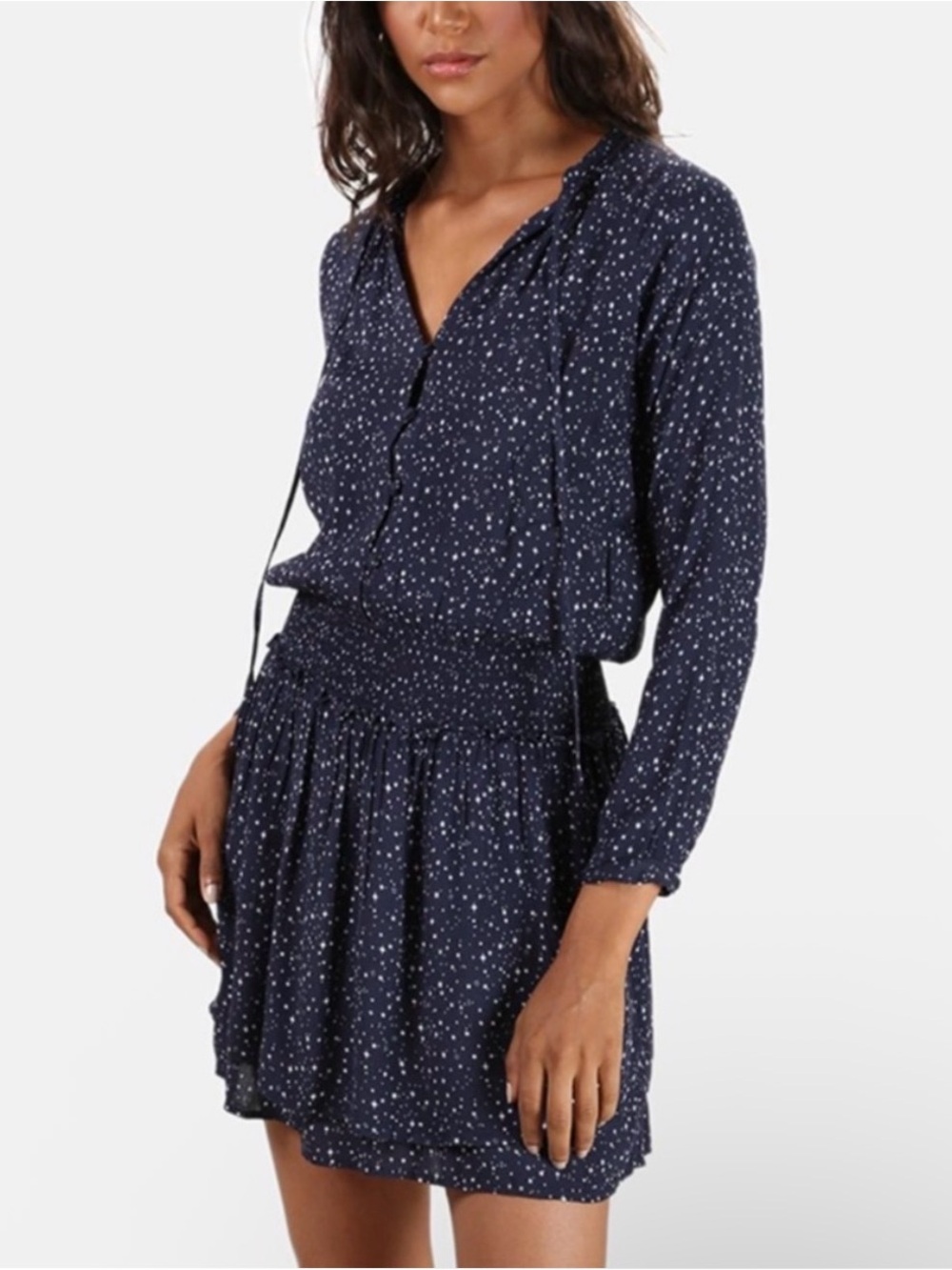 Rails Jasmine Blue Navy Nova Smocked Mini Dress Star Print Boho Cottagecore Y2K
